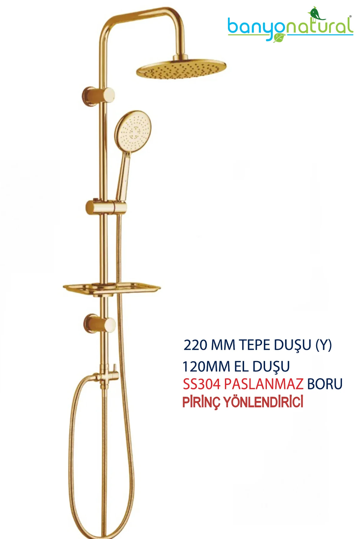 Tepe Yağmurlama Gold Duş Seti Pirinç Yönlendirici Altın Gold