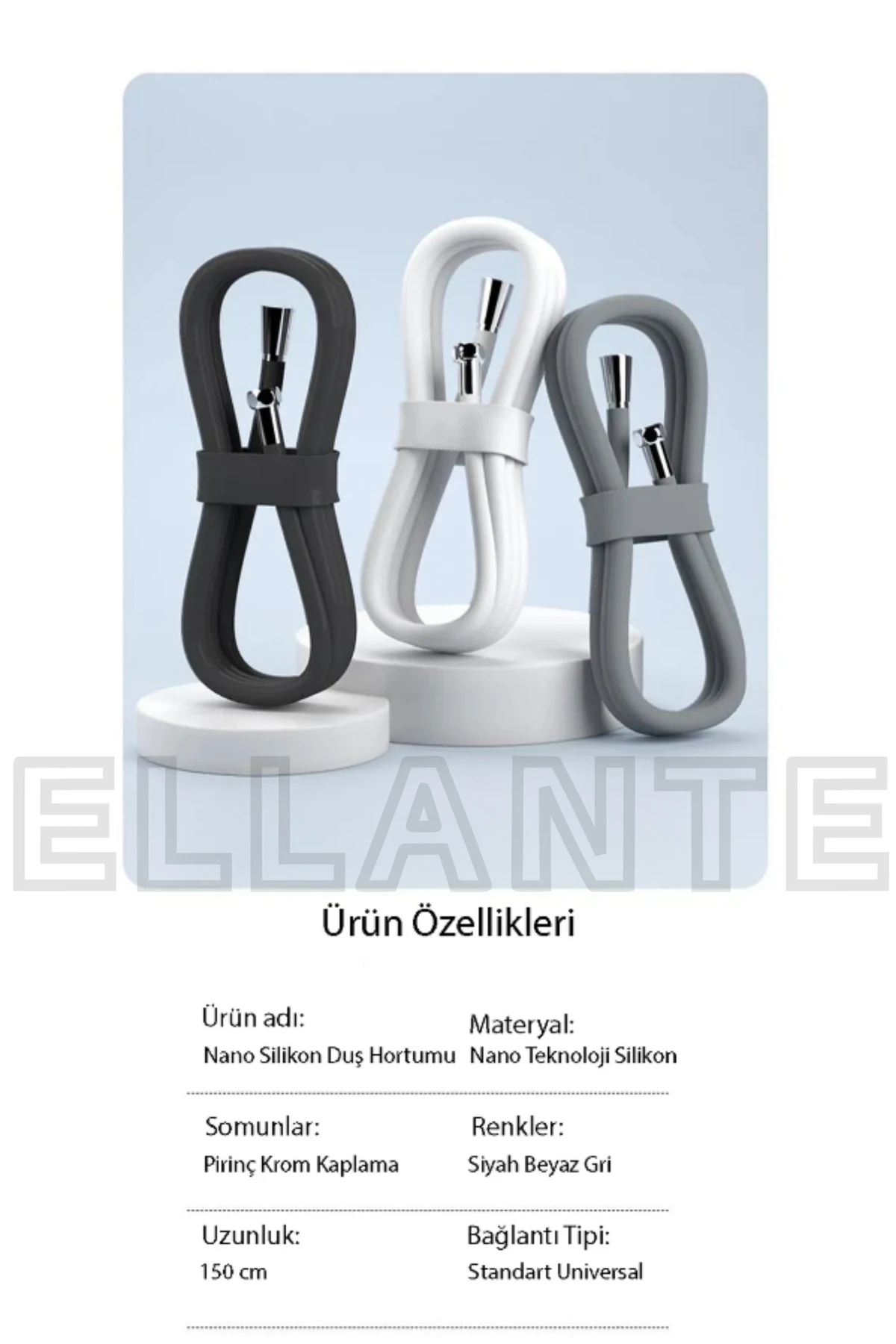 150cm Modern SİYAH Pvc Duş Hortumu, Esnek Ve Patlamaya Dayanıklı - Paslanmaz Banyo Hortumu