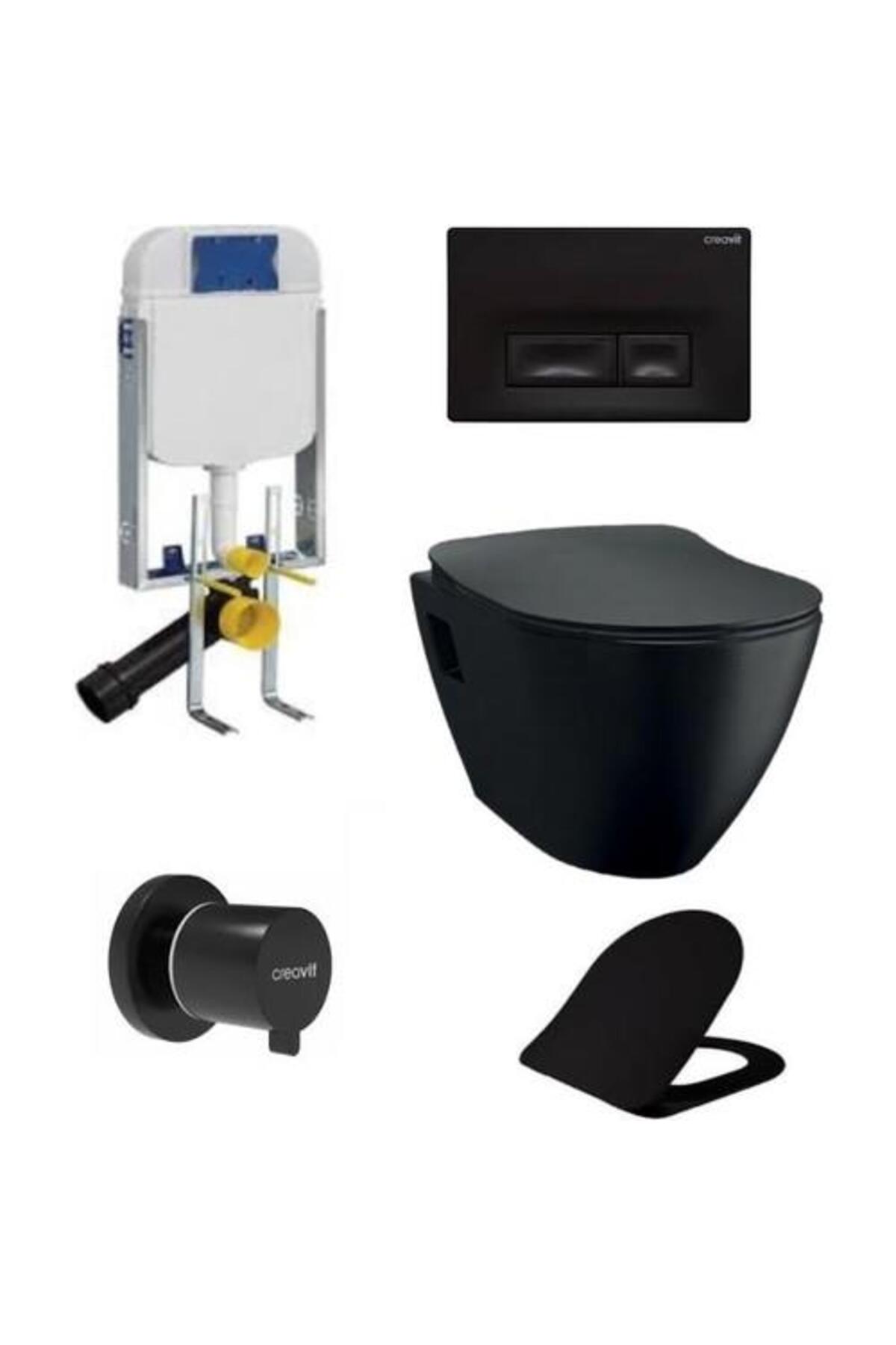 Tp325 Siyah Mat Asma Klozet Set Ve Gömme Rezervuar Set