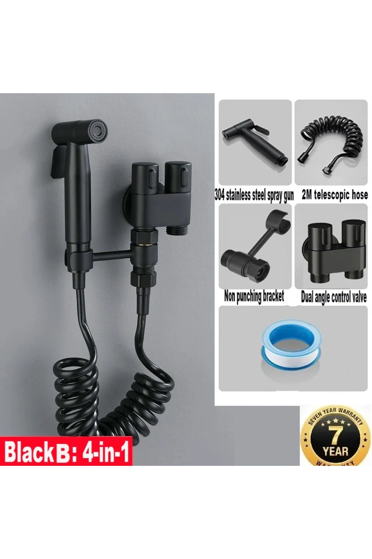 Banyo Bide Basınçlı Püskürtücü Taharet Musluğu Klozet Hortumu Siyah Renk Yeni İthal 7 Yıl Garantili