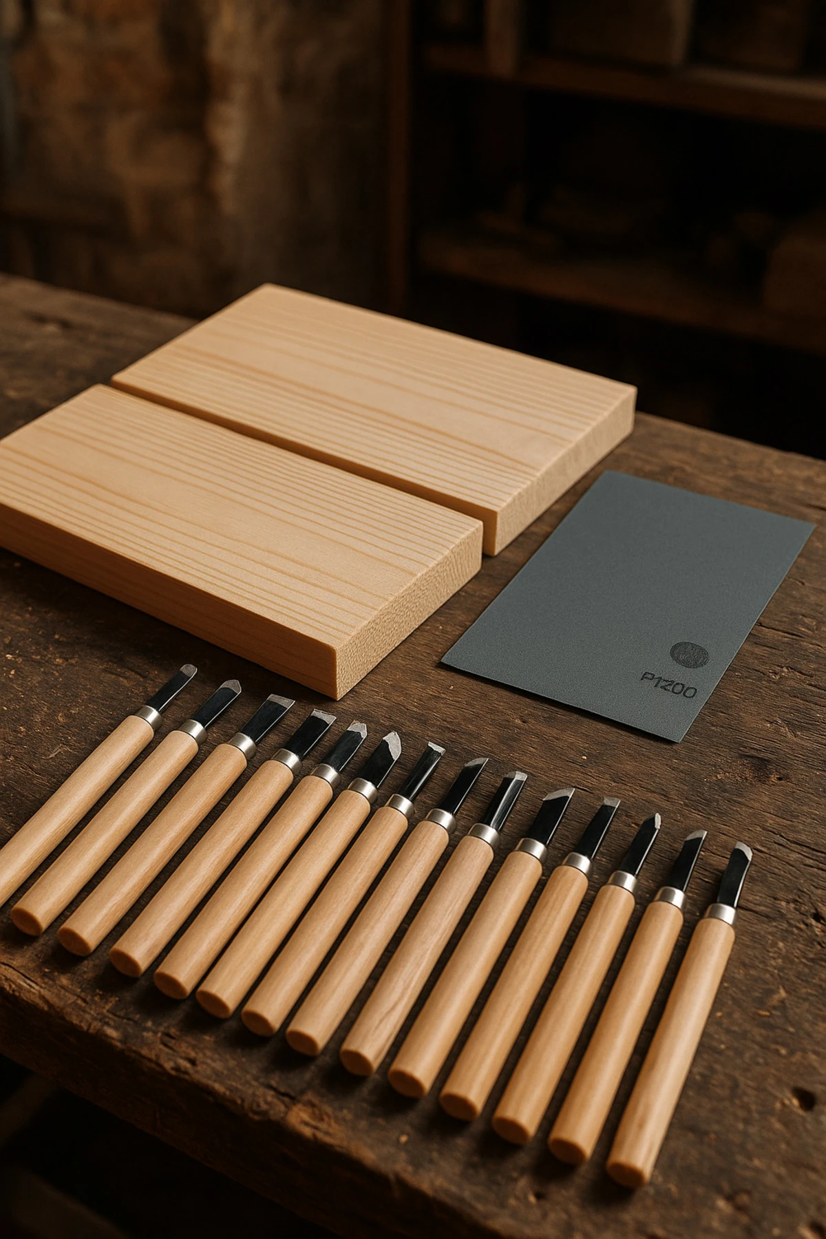 Ahşap Oyma Başlangıç Seti Hobi Heykel Ağaç Şekil Verme 12li Uç Takımı 2 Çam Plaka Zımpara