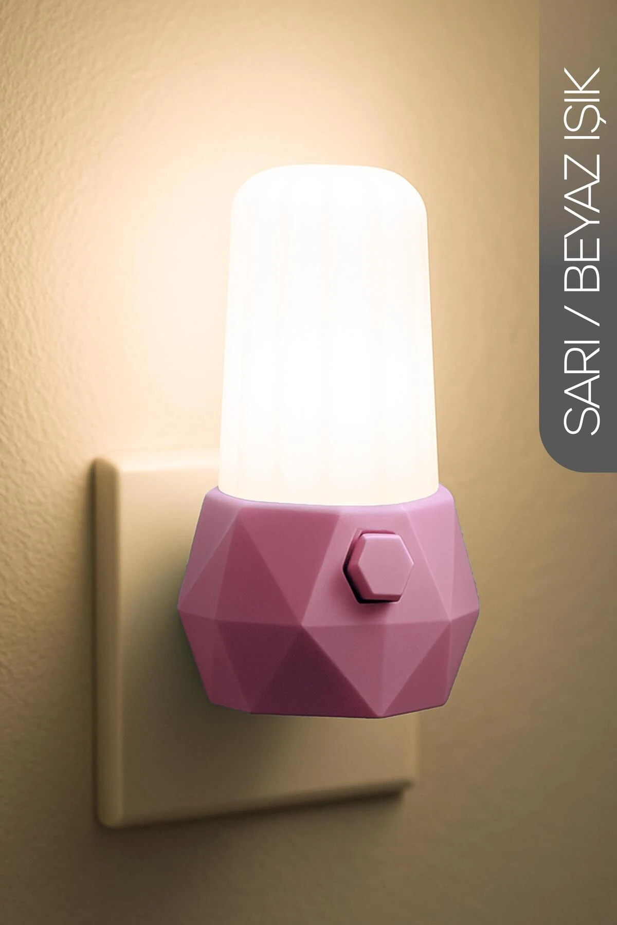 Gece Lambası Prizma Tip 2 MOD Sarı-Beyaz Işık Tuşlu Koridor Hol Işığı Uyuma Işığı Pembe GC07