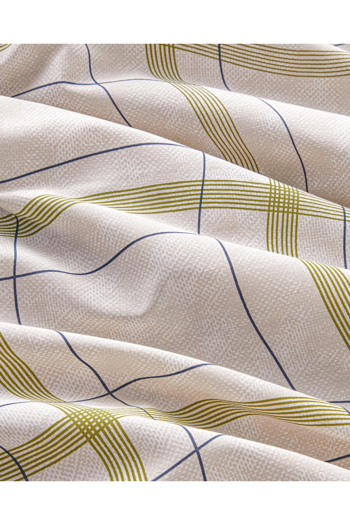 Wave Check Kolay Ütülenir Çift Kişilik Nevresim Takımı 200x220 cm Açık Yeşil-Bej