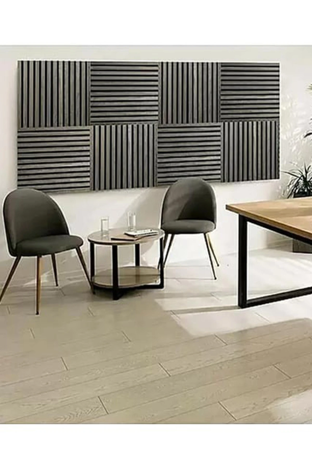 Gri Lambri Duvar Çıtası Desen Kendinden Yapışkanlı Akustik Duvar Paneli Köpük 70x70cm 0,50M²