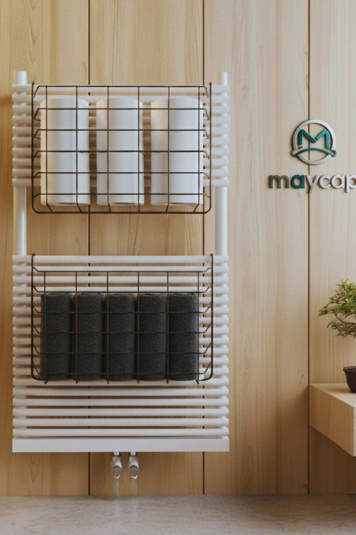 Büyük Boy 2 Adet Banyo Düzenleyici Asılabilir Havlupan Havlu ve Tuvalet Kağıdı Sepeti