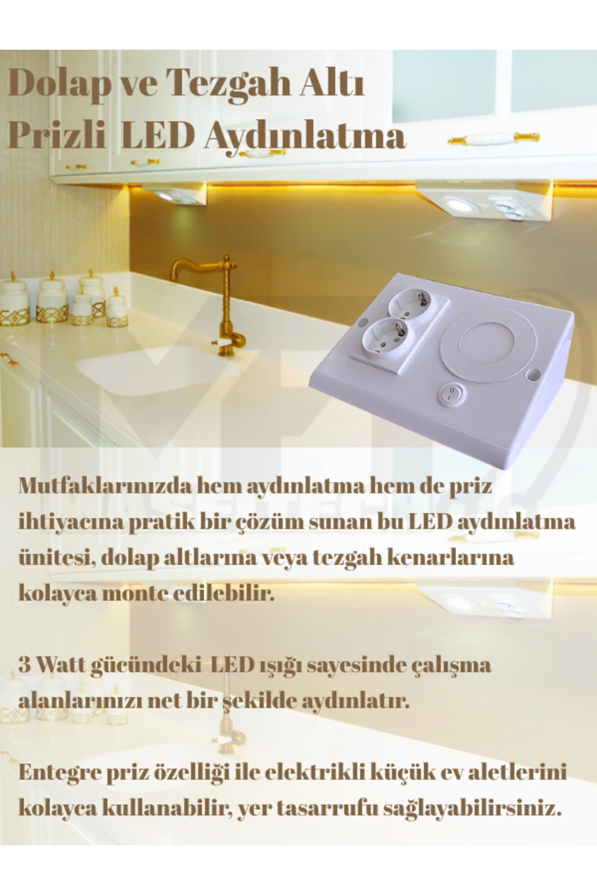 Dolap & Tezgah Altı Prizli Aydınlatma 3 Watt (BEYAZ İŞIK) 10 Adet