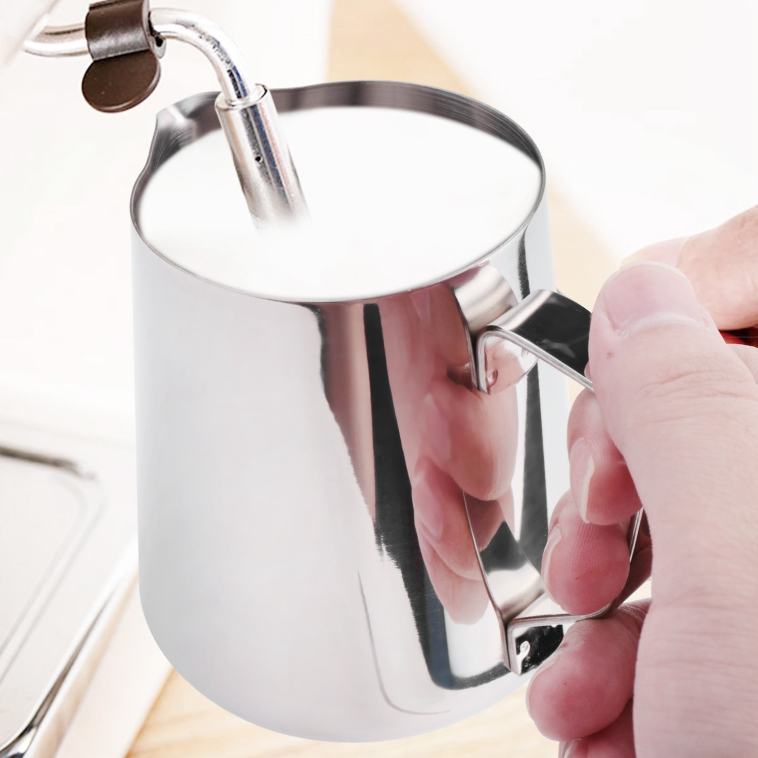 Süt Köpürtme Sürahi 350ML (12OZ)BUHAR Sürahi Paslanmaz Çelik Süt Kahve Cappuccino Latte Art Barista Sürahi Süt Sürahi Sürahi Fincan ve Dekorasyon Kalemi (Yurt Dışından)