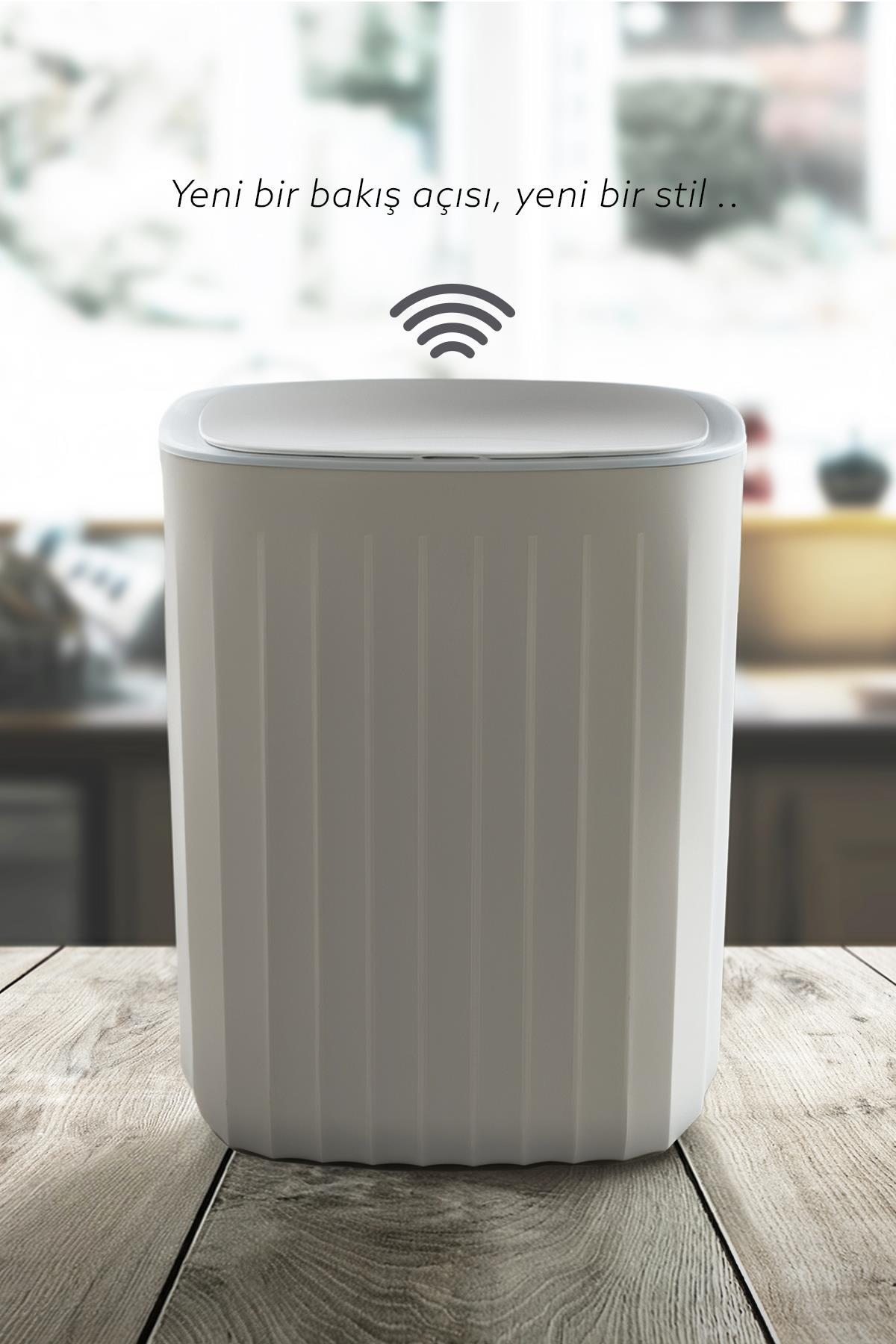 Hareket Sensörlü 12lt Kırık Beyaz Çöp Kovası