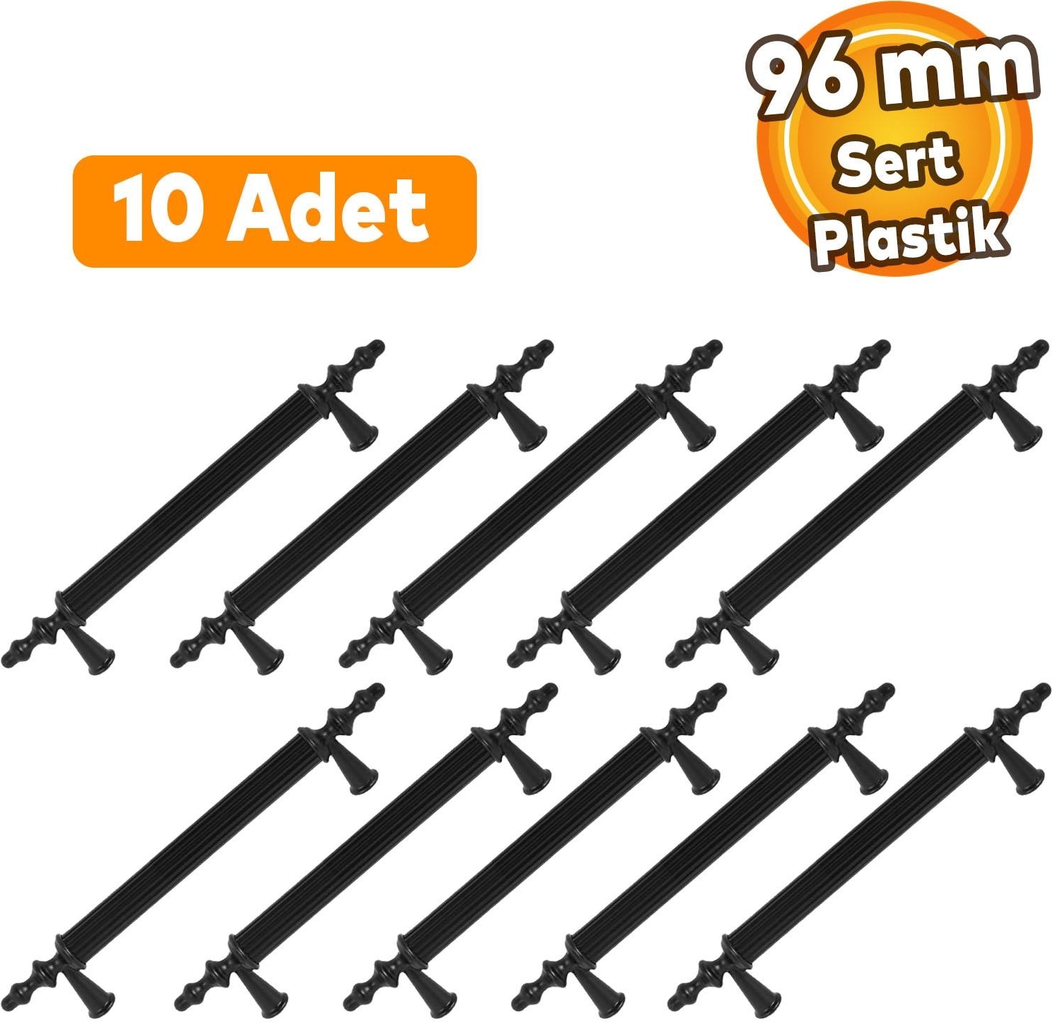 10 Adet Polavit Sert Plastik 96 mm Mobilya Çekmece Mutfak Dolap Dolabı Siyah Kulpu Kulbu Kulpları 9.6 cm