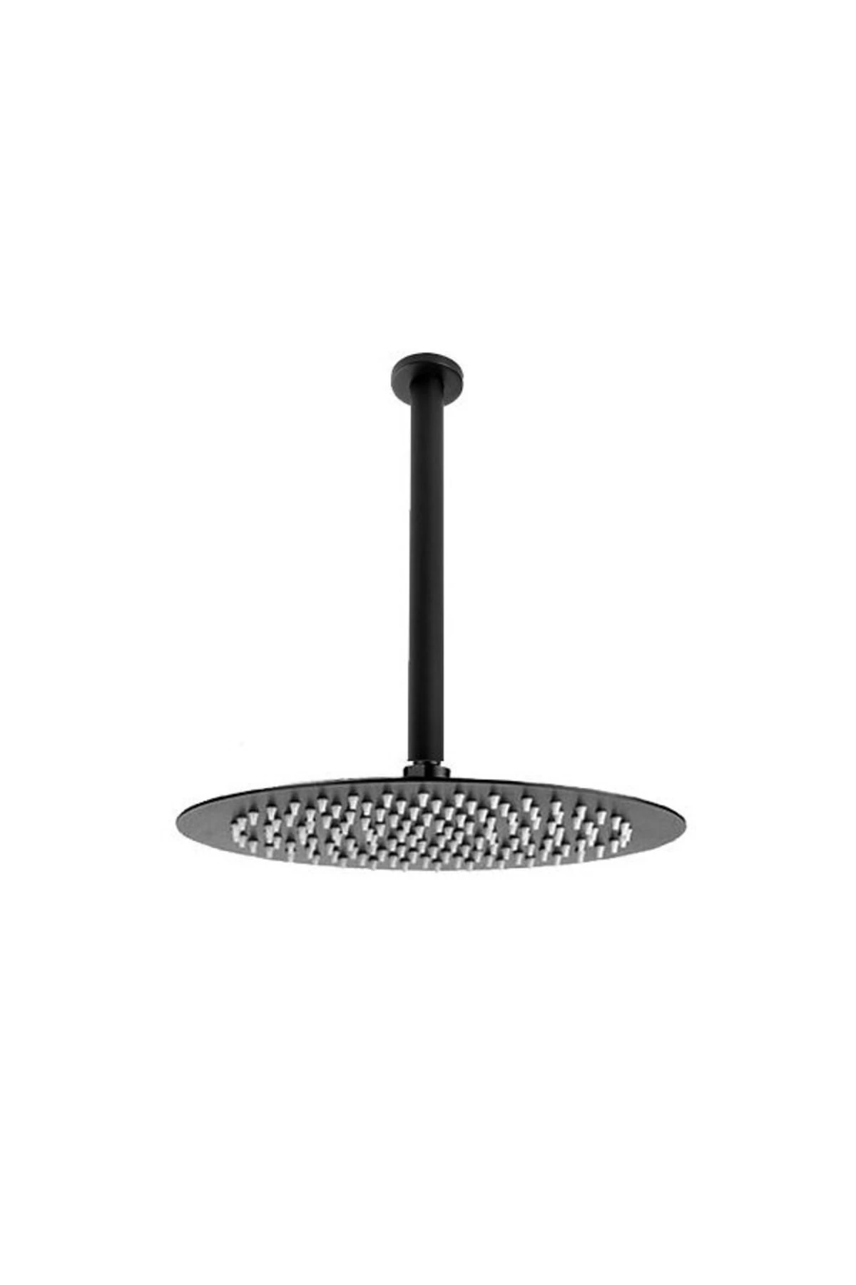 Ankastre Duş Başlığı Borulu Oval Slim Metal Ø25 Cm Tavandan Siyah