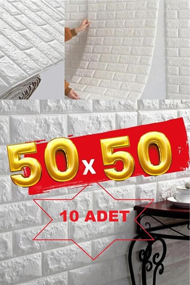 10 ADET 50x50 Cm Silinebilir Kendinden Yapışkanlı Duvar Kağıdı Esnek Köpük Panel 3d Tuğla Desen