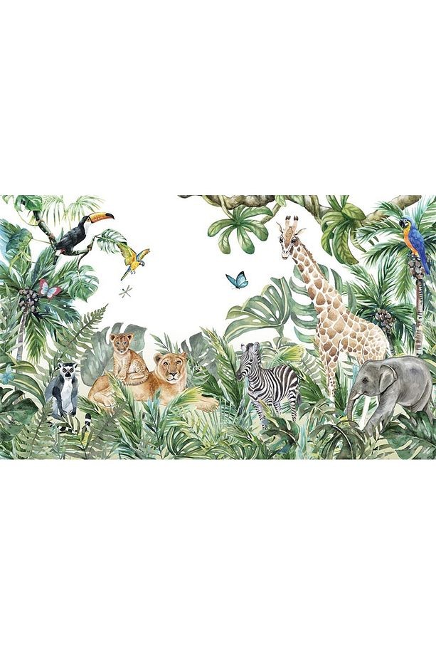 Safari Çocuk Odası Duvar Kağıdı - Tropikal safari hayvanları Duvar Kağıdı