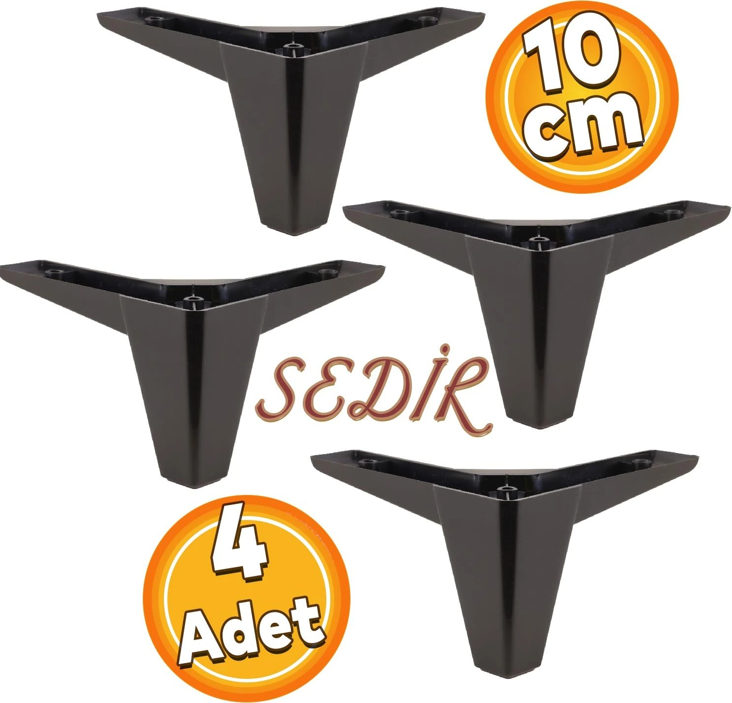 Sedir Lüks Mobilya Kanepe Sehpa Baza Tv Ünitesi Koltuk Ayağı Siyah 10 cm Ayakları (4 Adet)