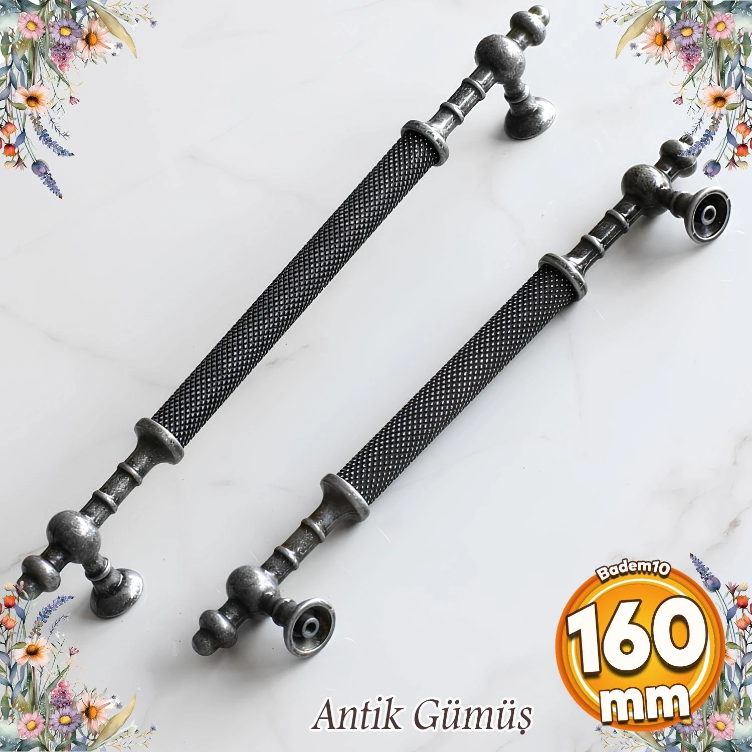 Ladin Antik Gümüş Metal Kulp 160 mm Mobilya Çekmece Mutfak Dolabı Kulbu