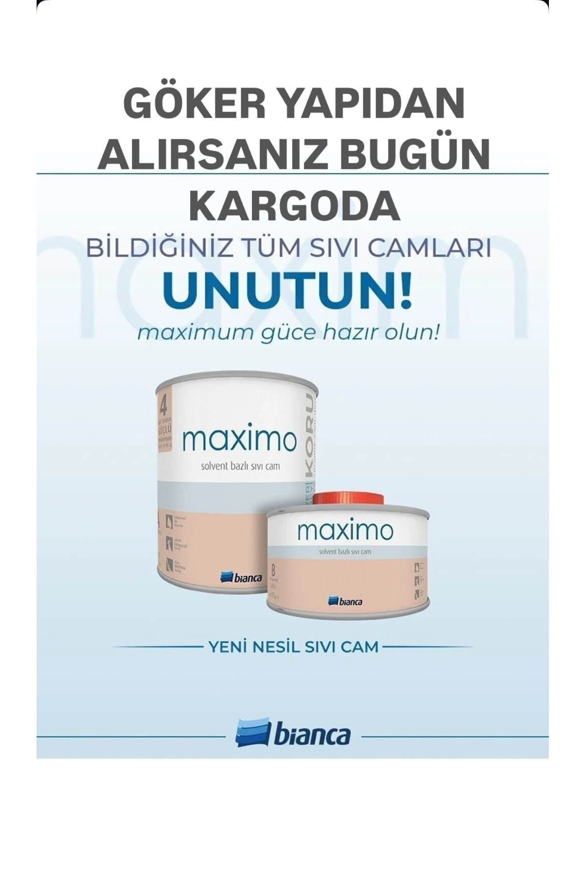 Maximo 500 gr Parlak Sıvı Cam Vernik Göker, Bugün Kargoda