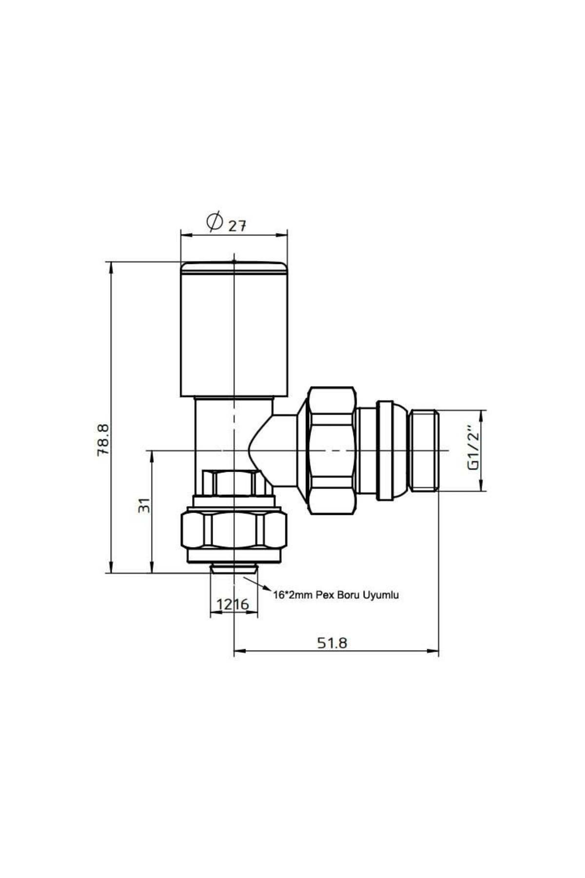 Radyatör Havlupan Vanası Köşe Tip Pex(16*2mm) Krom KVN102