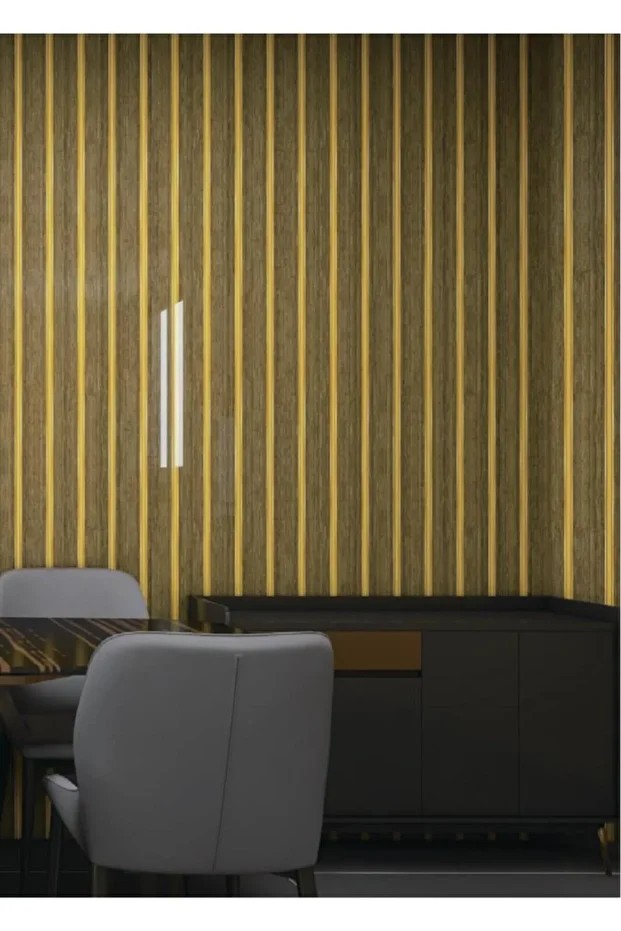 120cmx300cm Tek Parça Yapışkanlı Rulo Gold Çizgili Düz Parlak Duvar Paneli Kağıdı Taksim QM0133
