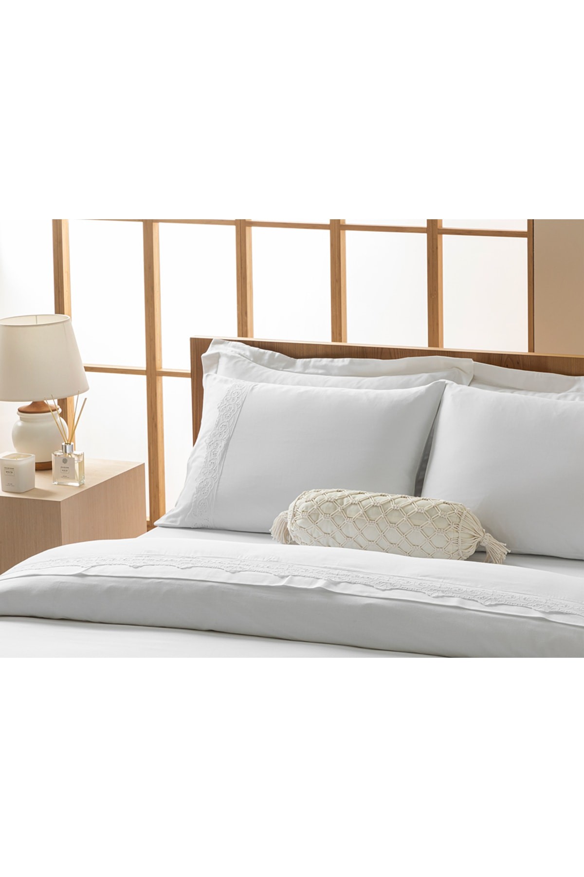 Kiara Brodeli Pamuk Saten Çift Kişilik Nevresim Takımı 200x220 Cm Beyaz