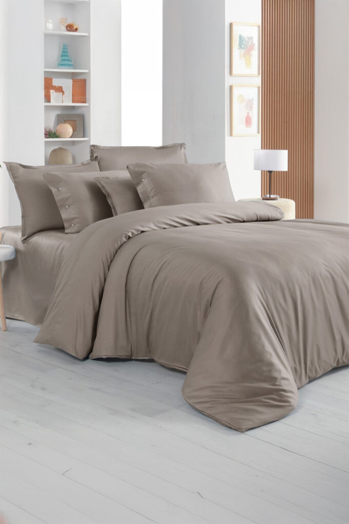 Monochrome Mocha %100 Pamuk Saten Çift Kişilik Nevresim Takımı