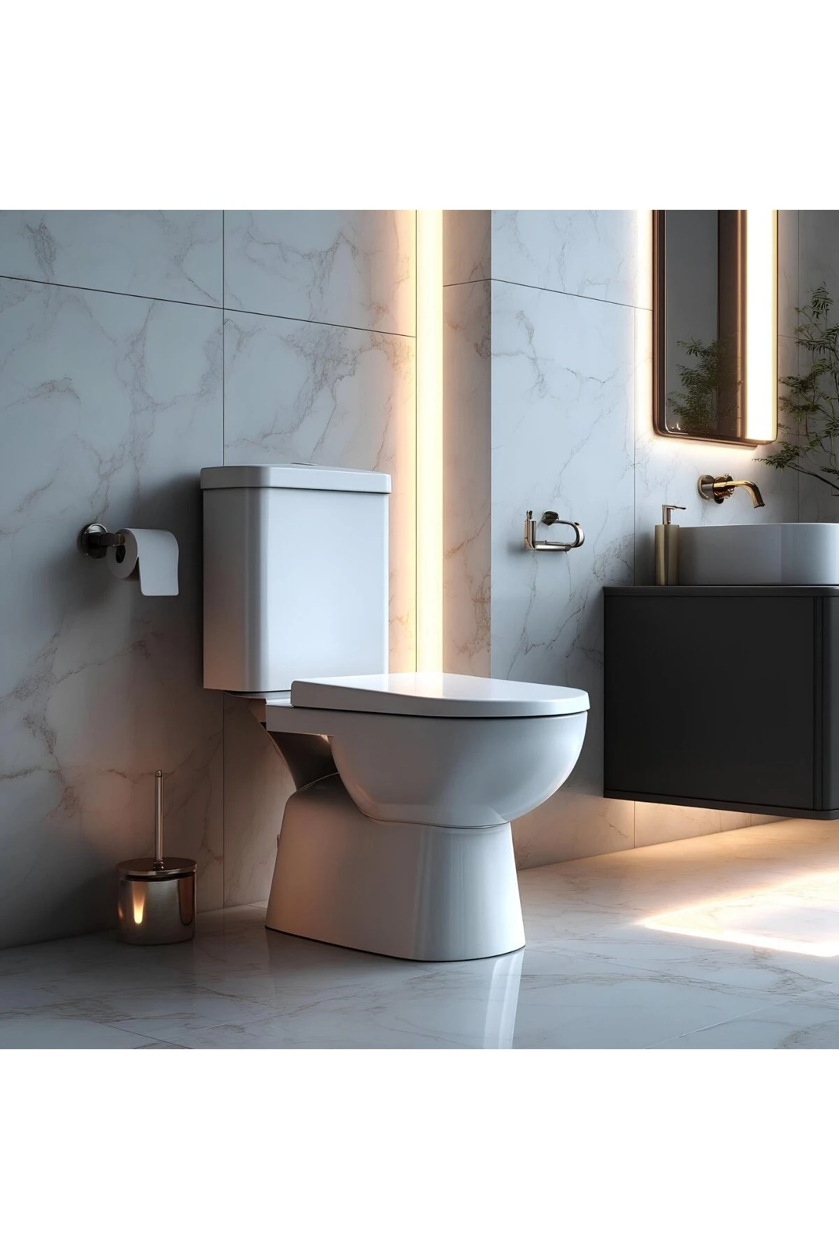 Alize Beyaz Kanallı Alttan Çıkışlı Klozet Takımı ALZ6003, Nkp İnci Yavaş Kapak