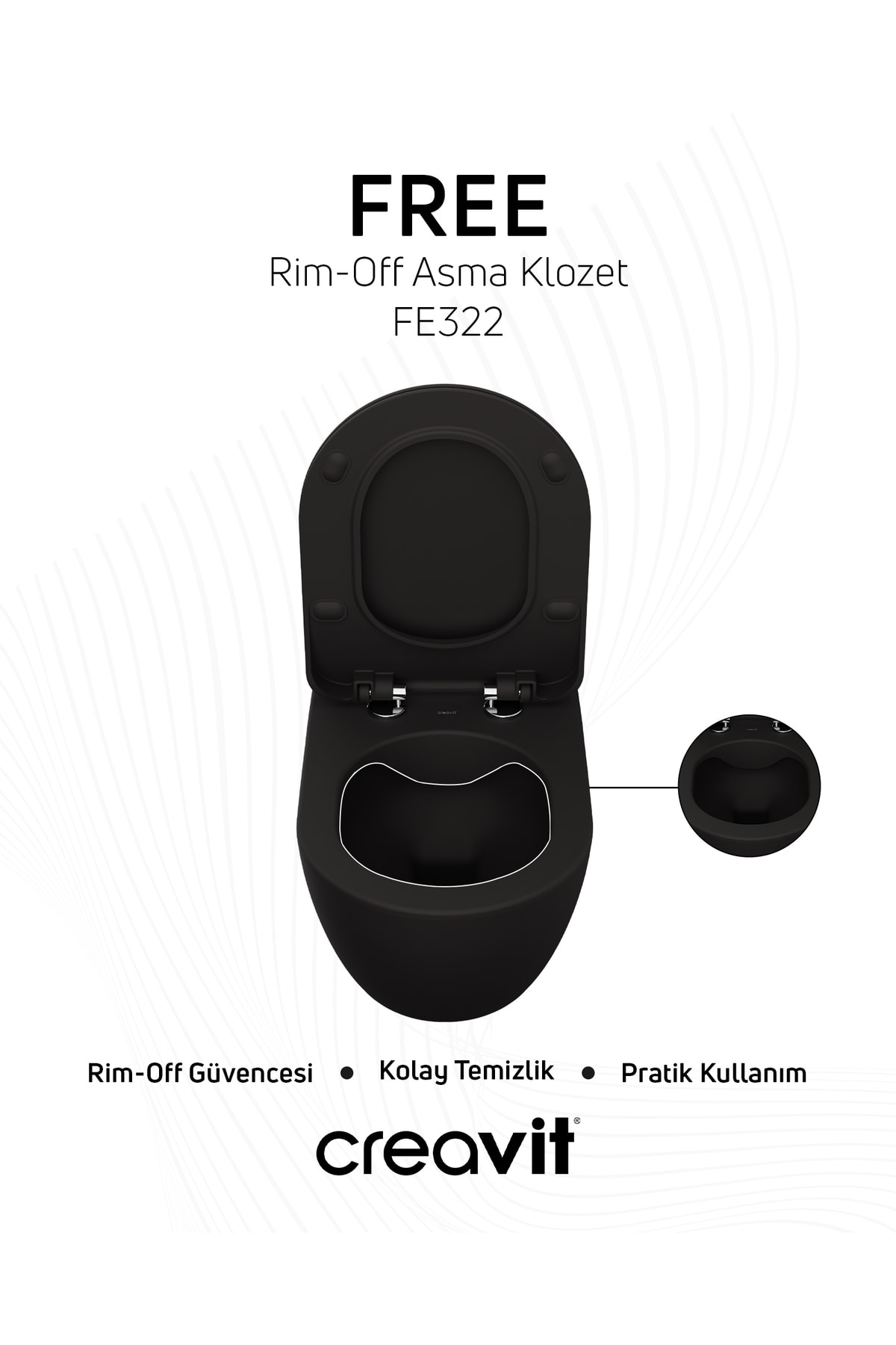 Free Rim-Off Duroplast Yavaş Kapanan Klozet Kapaklı Kömür Karası Set