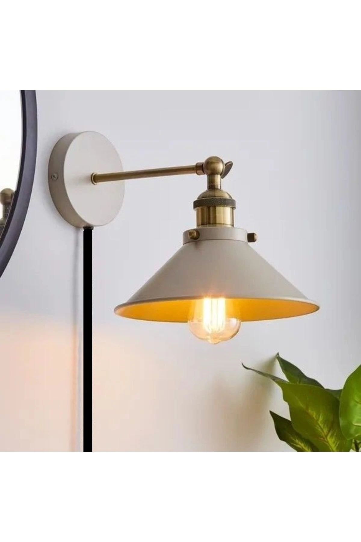 Retro Metal Beyaz Kablolu Anahtarlı Rustik Duvar Aplik Çap:30 Cm