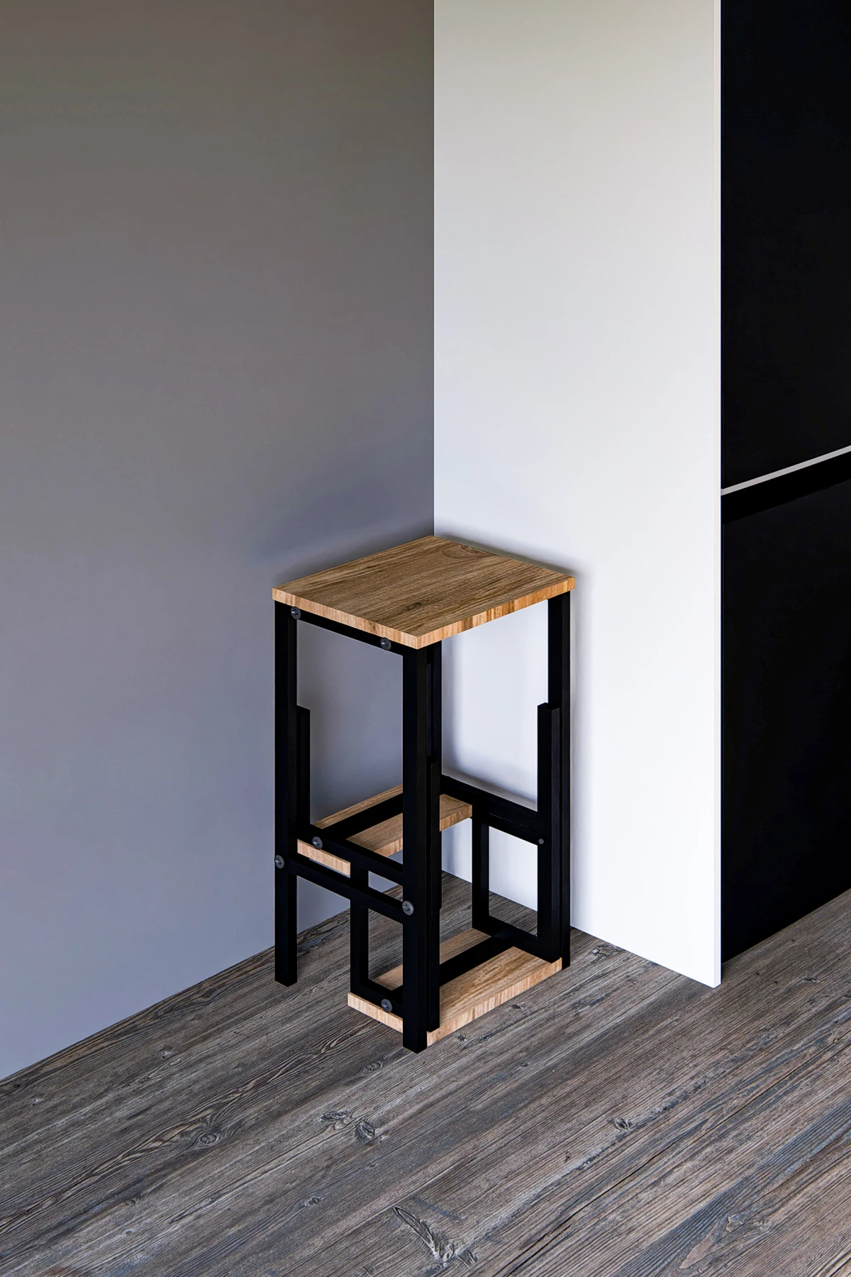 PRATA Katlanabillir Metal Ahşap Basamaklı Tabure Merdiven Sehpa Çiçeklik Çok Amaçlı Tabure