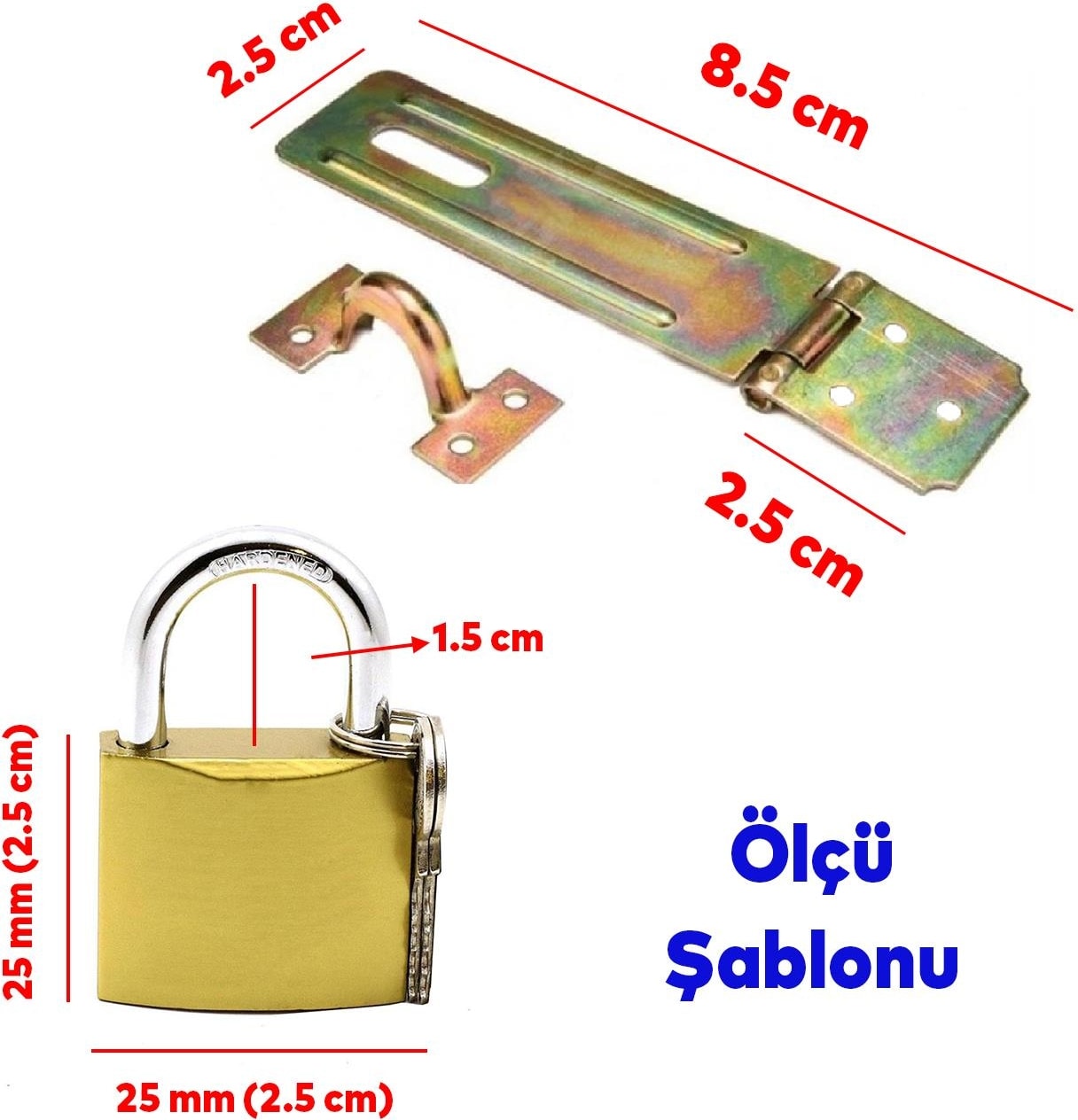 Sandık Kutu Askısı Menteşeli Kilit 25 Lik Aparatı Tosba Kilit 25 mm Asma Kilit 2'li Set