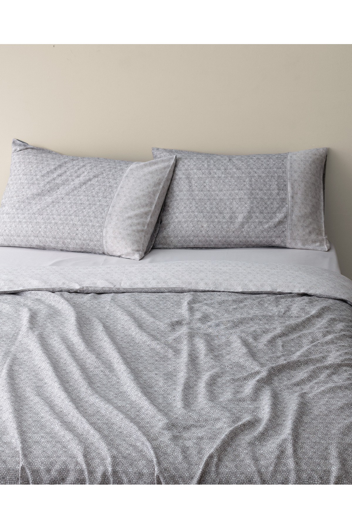 Lavem King Size %100 Pamuk  Crep Baskılı Nevresim Takımı - Gri