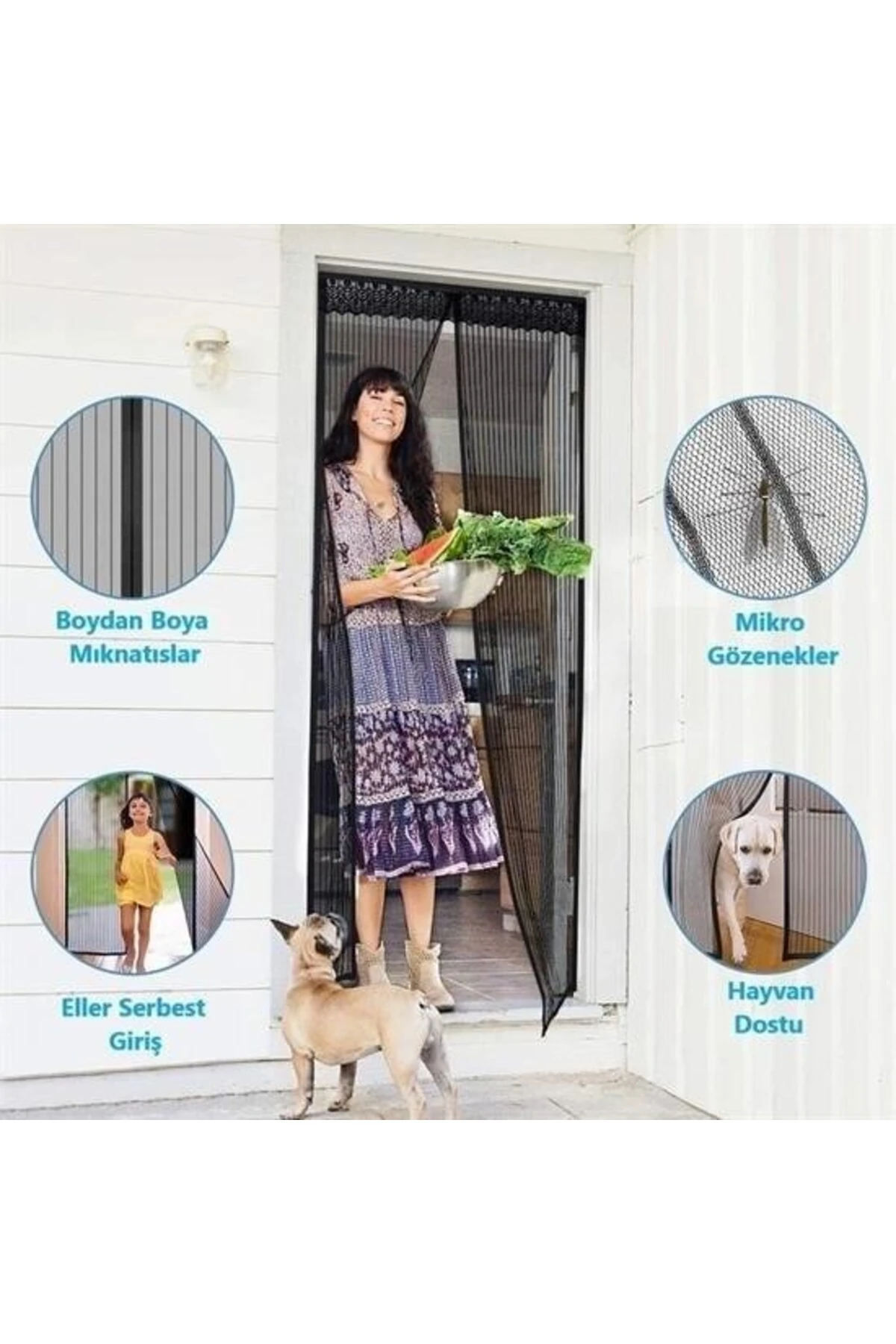 KENDİ MARKAMIZ® Pratik Manyetik Mıknatıslı Beyaz Kapı Pencere Sinekliği Tülü 90 x 210 cm
