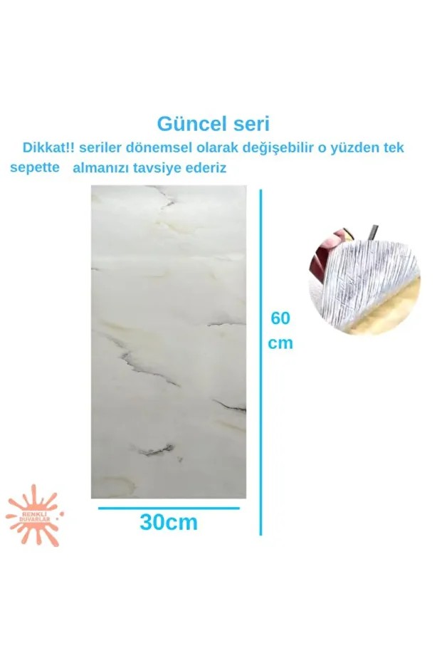 BS1767 Shiny 10m2 55 Adet 30x60cm Yapışkanlı  Mermer Desenli Karavan Banyo Wc Duvar Kaplama Paneli