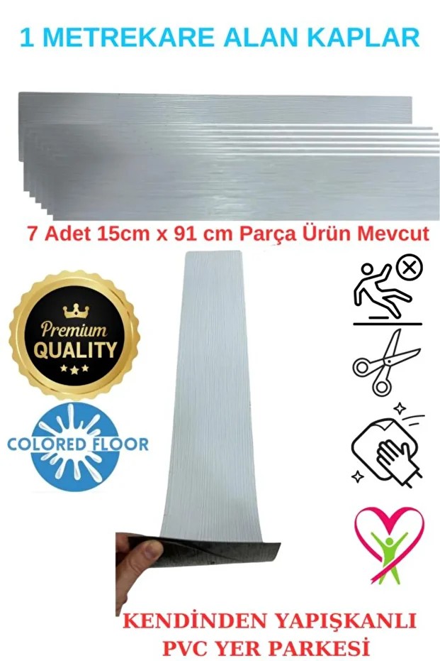 Yapışkanlı Beyaz PVC Floor Esnek Zemin Yer Döşeme Parkesi Salon Ofis Otel Karavan Parke-P12