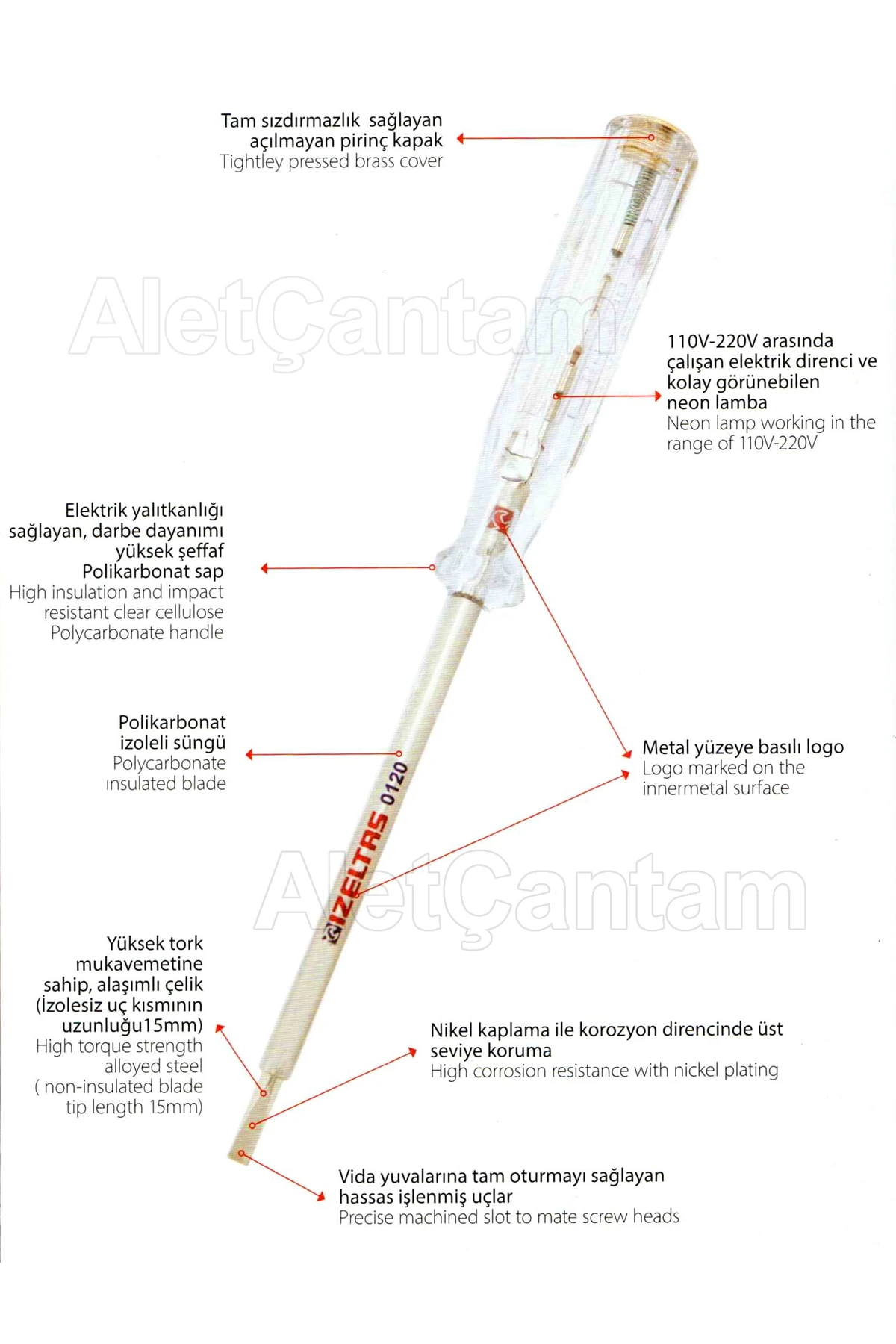 Elektrik Kontrol Kalemi Yıldız Uçlu 135 Mm Kısa Boy
