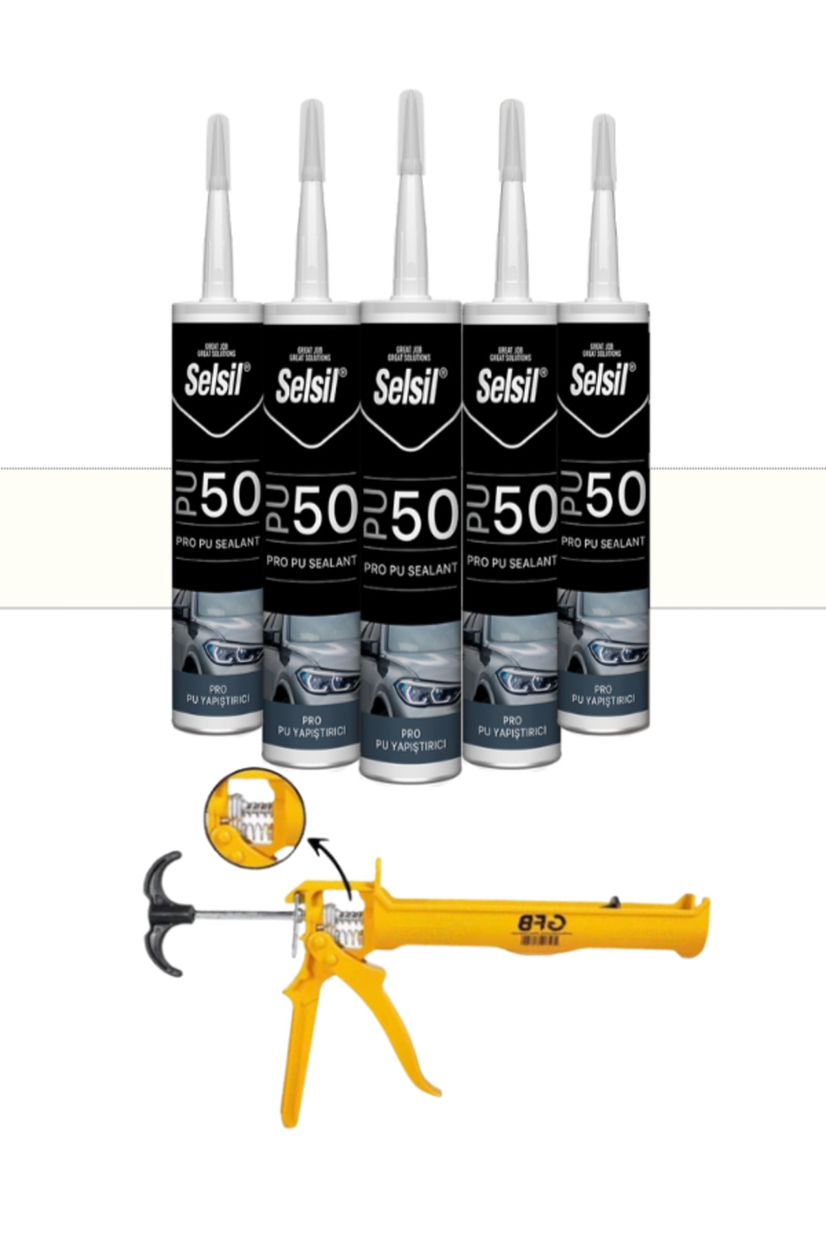 Silikonize Beyaz Mastik 500 Gr. 5 Adet + Gfb Alüminyum Silikon Tabancası