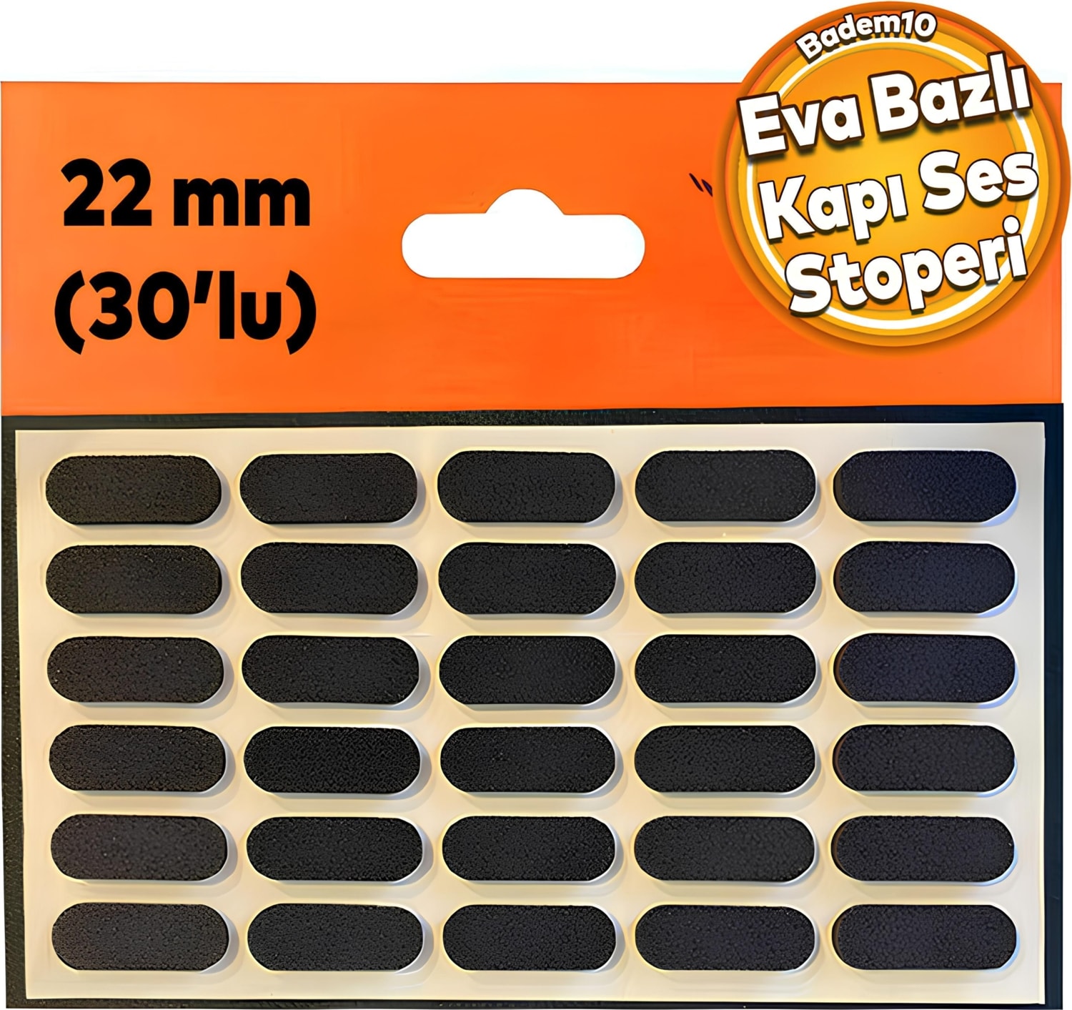 Eva Bazlı Darbe Ses Kapı Stoperi Keçe Yapışkanlı 22 mm (30'lu Paket) Dolap Kapak Çekmece Oval Siyah