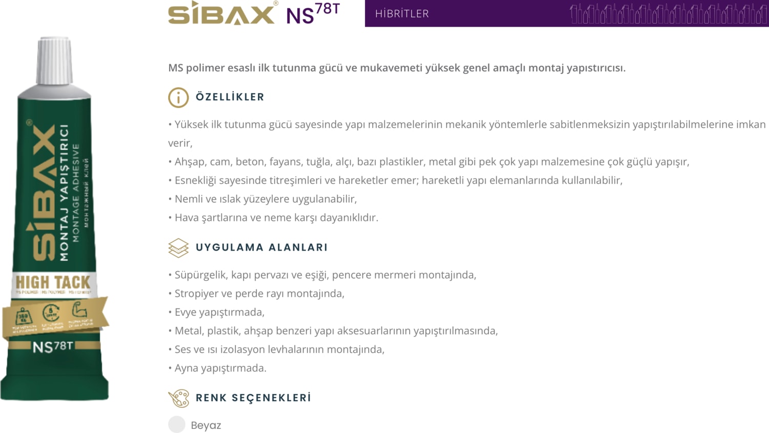NS78T Hibrit High Tack Beyaz 80ML – Evde Hızlı ve Kolay Montaj Çözümü