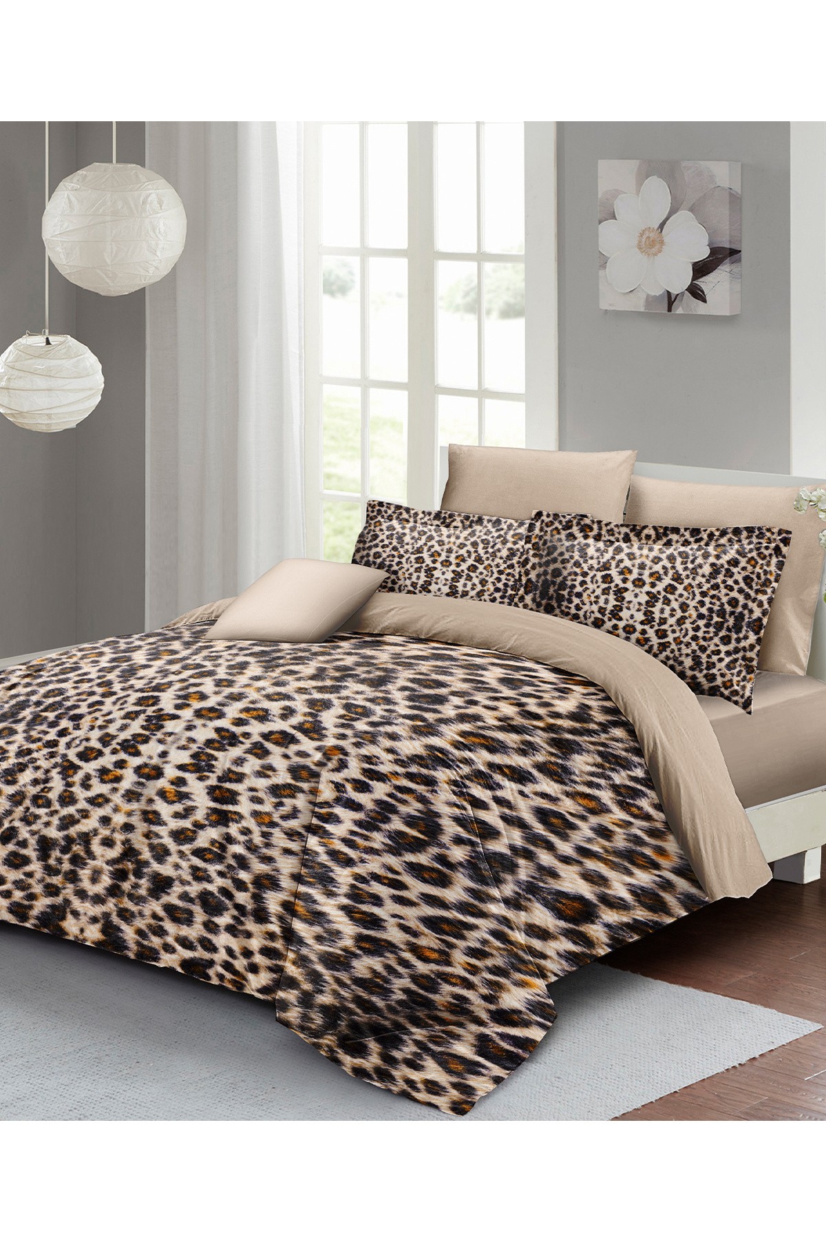 Kıng Sıze %100 Pamuk Saten Çift Kişilik Nevresim Takımı Small Leopard 220x240cm