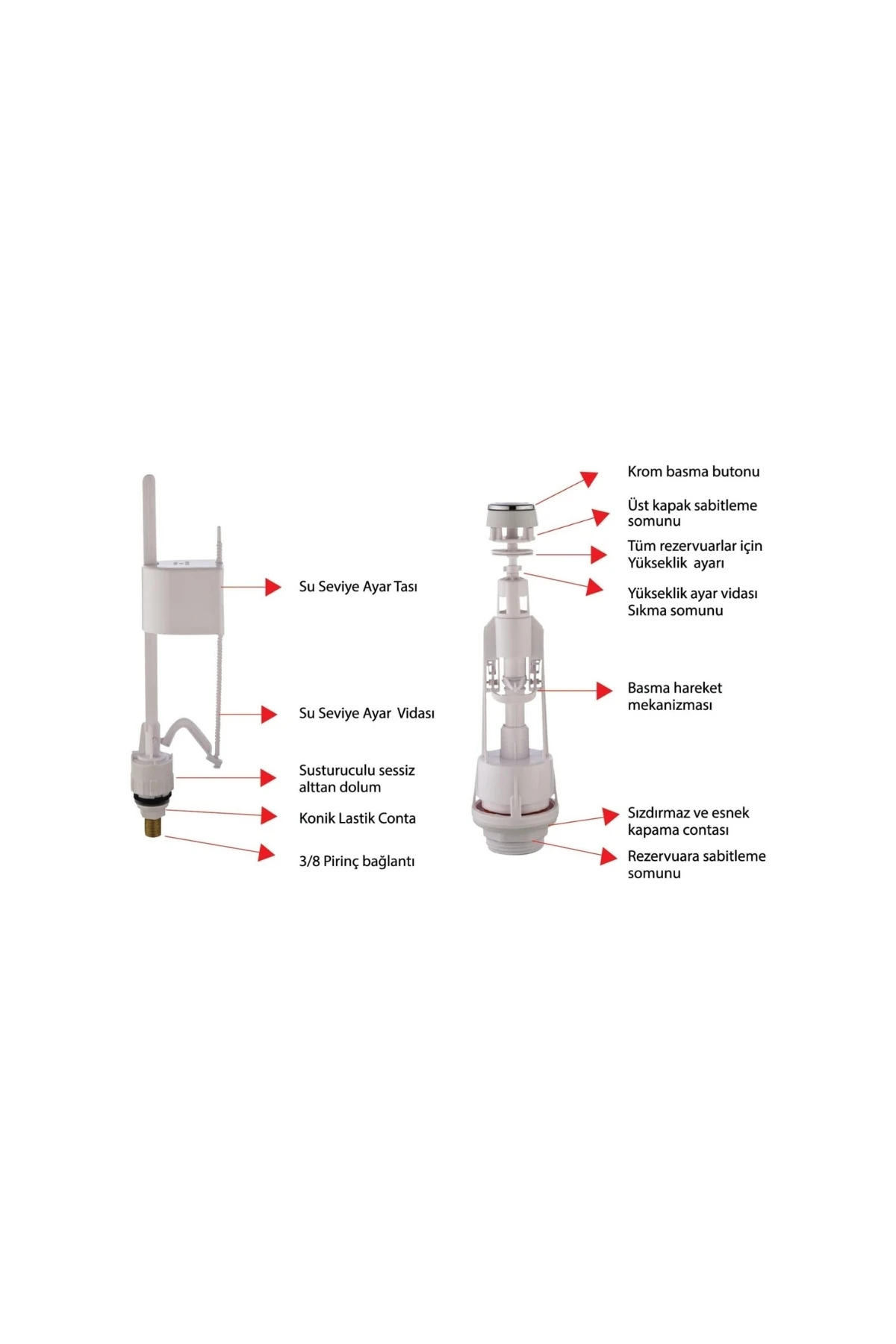 Tasarruflu Basmalı Klozet Sifon Rezervuar İç Takımı