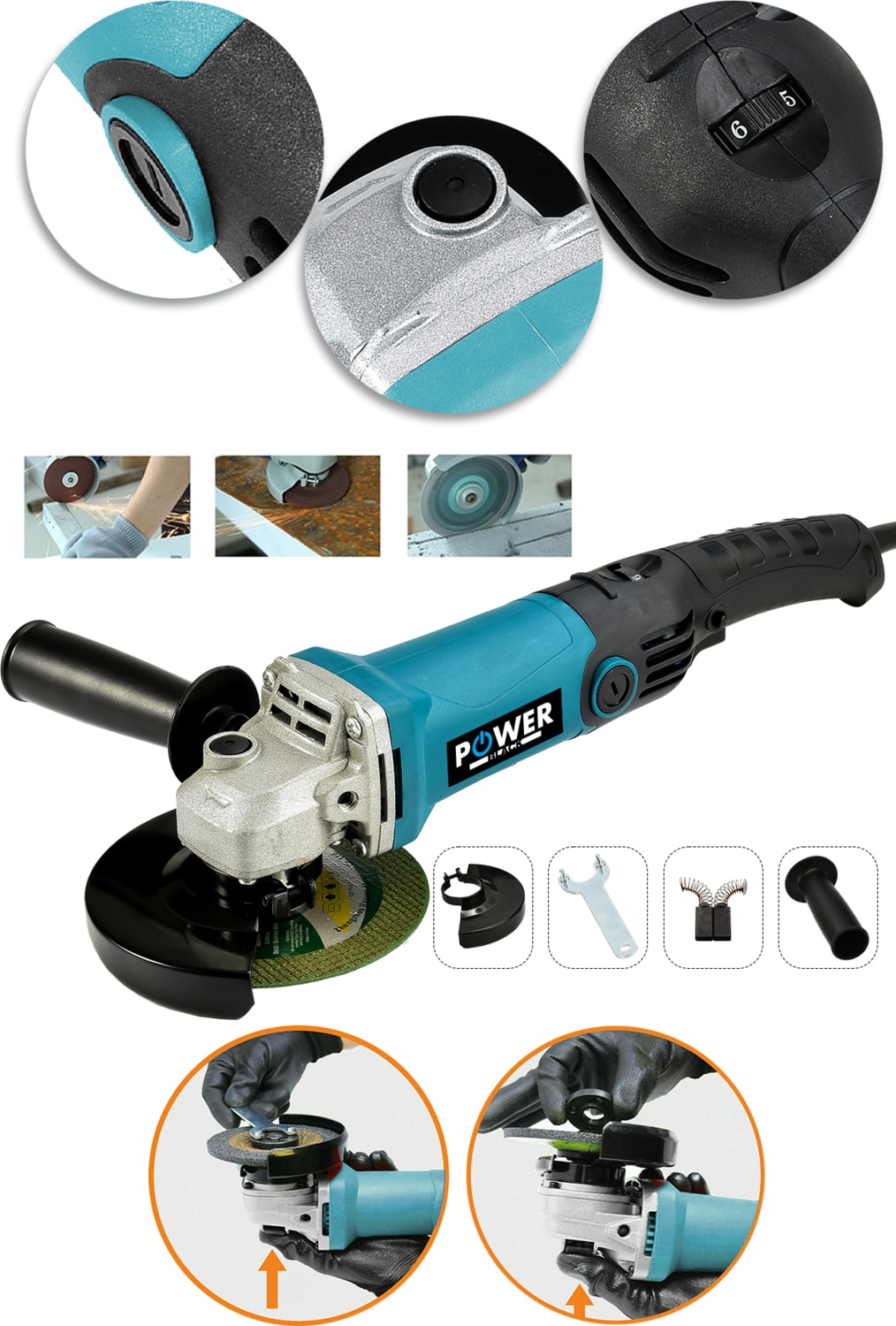 550 W 125 mm Bakır Sargılı Spiral Avuç Içi Kesme ve Ahşap Metal Kesme Taşlama Makinası