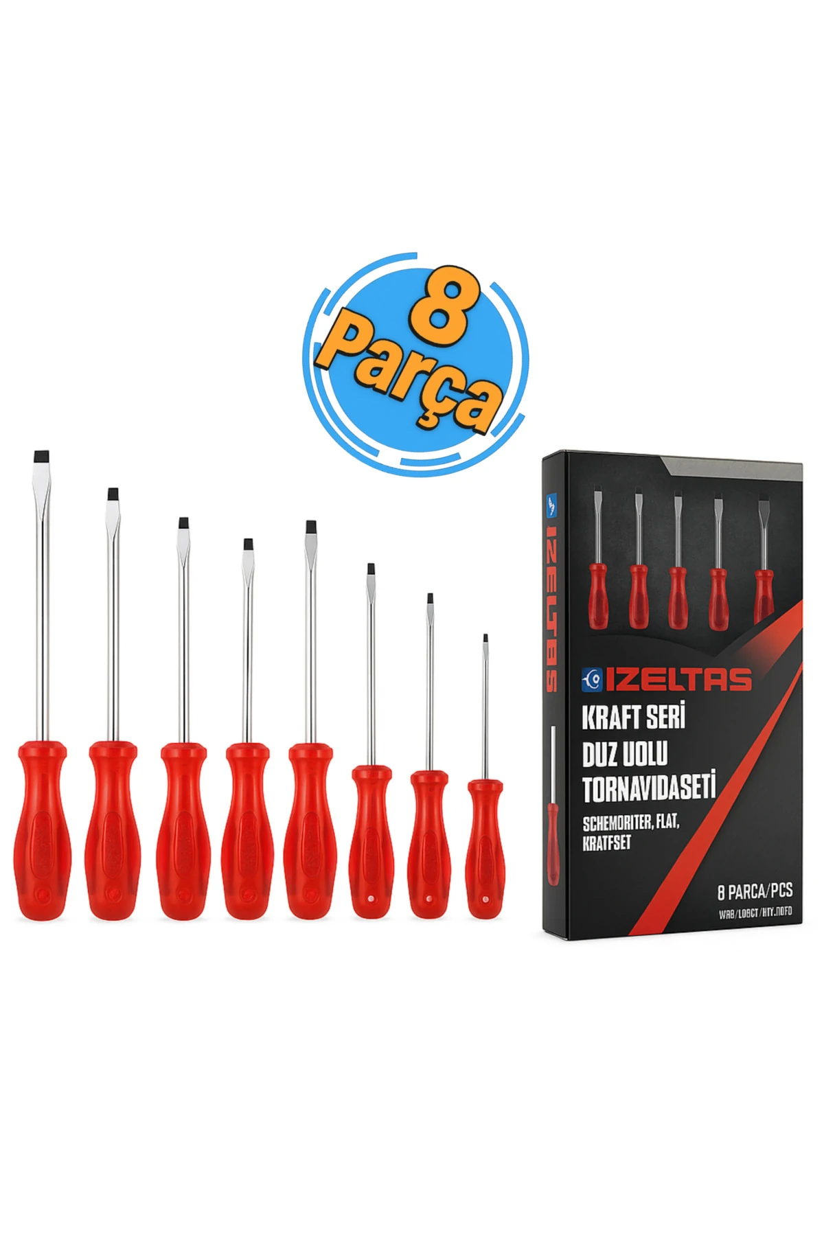 Düz Uçlu Tornavida Takımı 8 Parça Kraft Seri