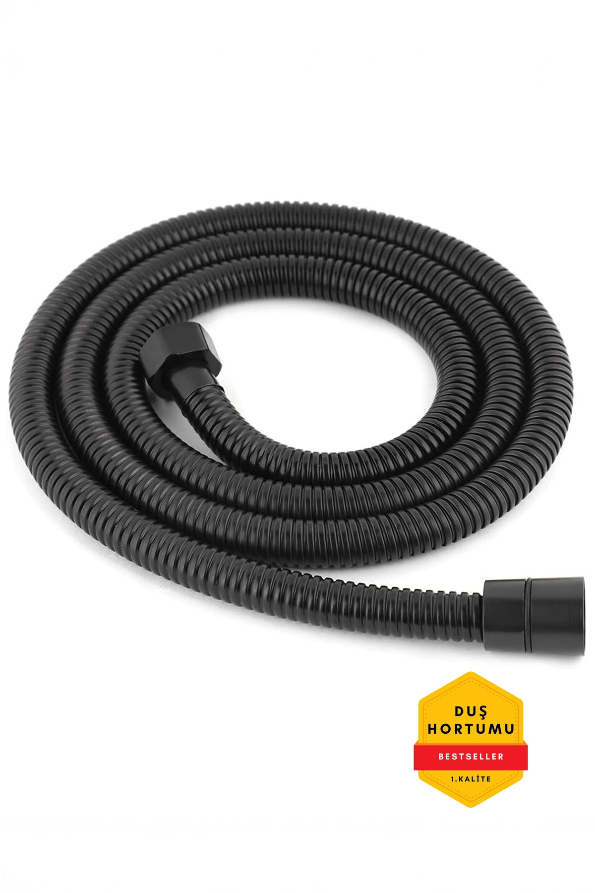 Banora Spiral Duş Başlığı Hortumu, Paslanmaz, G1/2" İçin Uygun Standart Bağlantı, 150 cm, Siyah