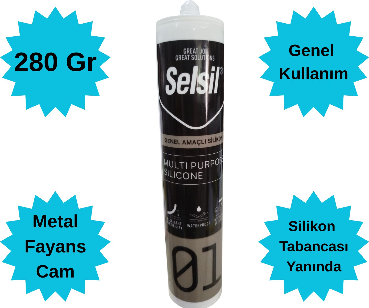 Genel Amaçlı Silikon Şeffaf Fayans Cam Metal Yapıştırmak Için + Silikon Tabancası