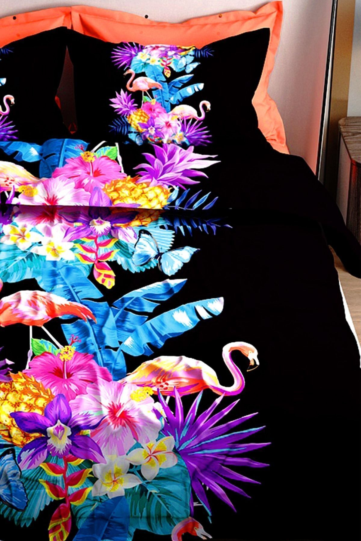 Nevresim Takımı %100 Doğal Pamuk Çift Kişilik 3d Digital Flamingo Iıı