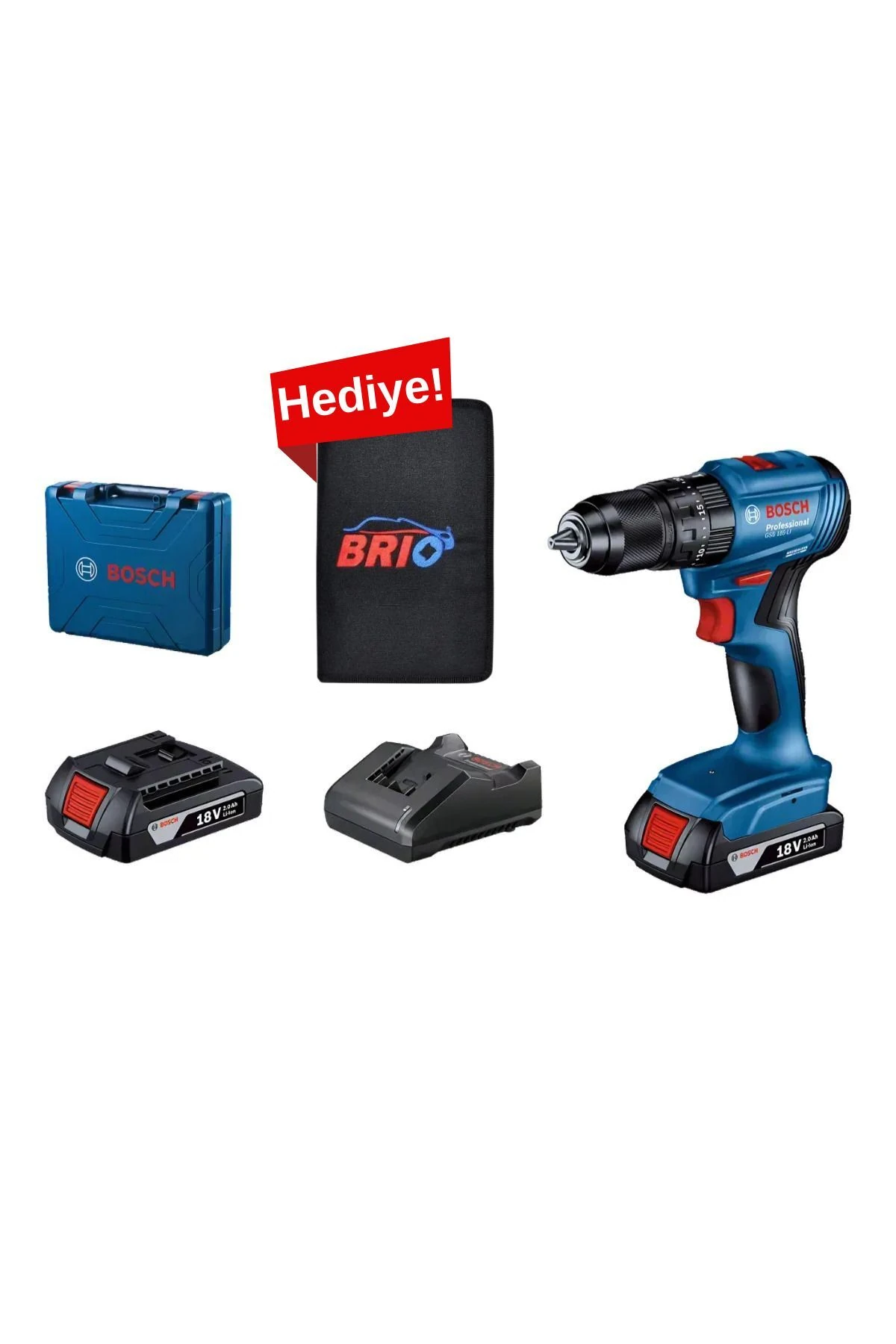 Orijinal Akülü Darbeli Şarjlı Matkap GSB 185-LI + 23 Parça Aksesuar + T. Çantası + 1 x 18V 2.0Ah Ak
