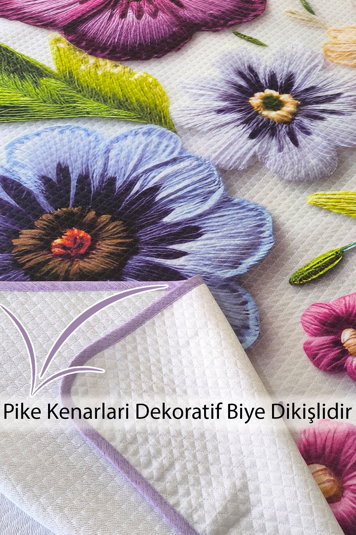 %100 Pamuk Çift Kişilik Pike Takımı Yatak Örtüsü Özel Dokuma Nakkaş 2