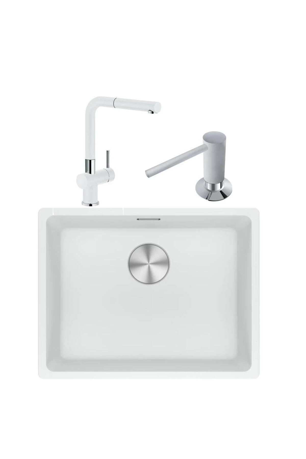 Maris Mrg 210/110-52 Bianco Granit Eviye Actıve Plus Doccia Armatür Sıvı Sabunluk Üçlü Set Bi