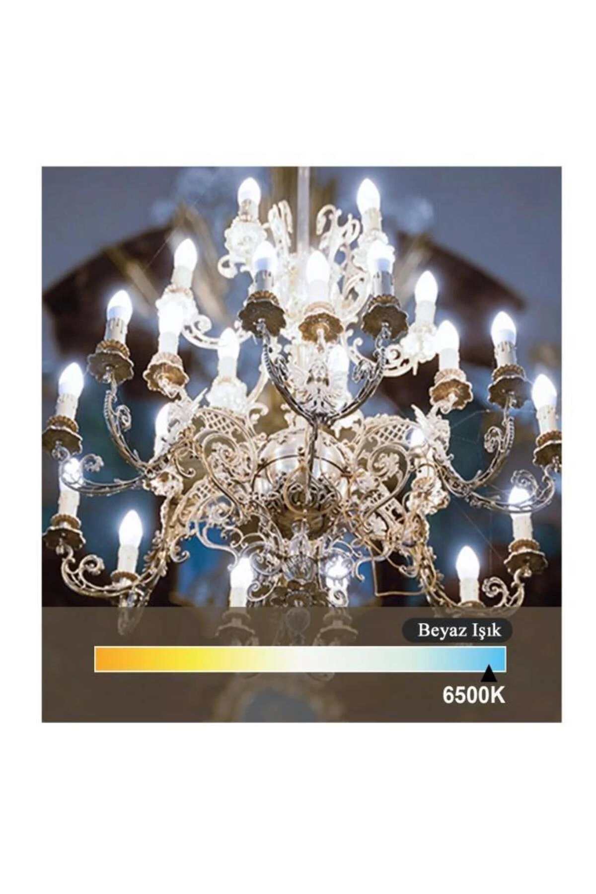 MUM AMPÜL (İNCE DUY) 6,5W (50W) Led Mum Ampul Beyaz 6500K - E14 10 Adet İnce Duylu Avize Ampul