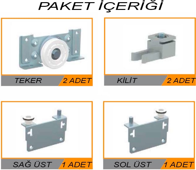 Sürgülü Kapak Gardrop Tekerleği SKM80 Dolap Tekeri - 1 Kapak Set