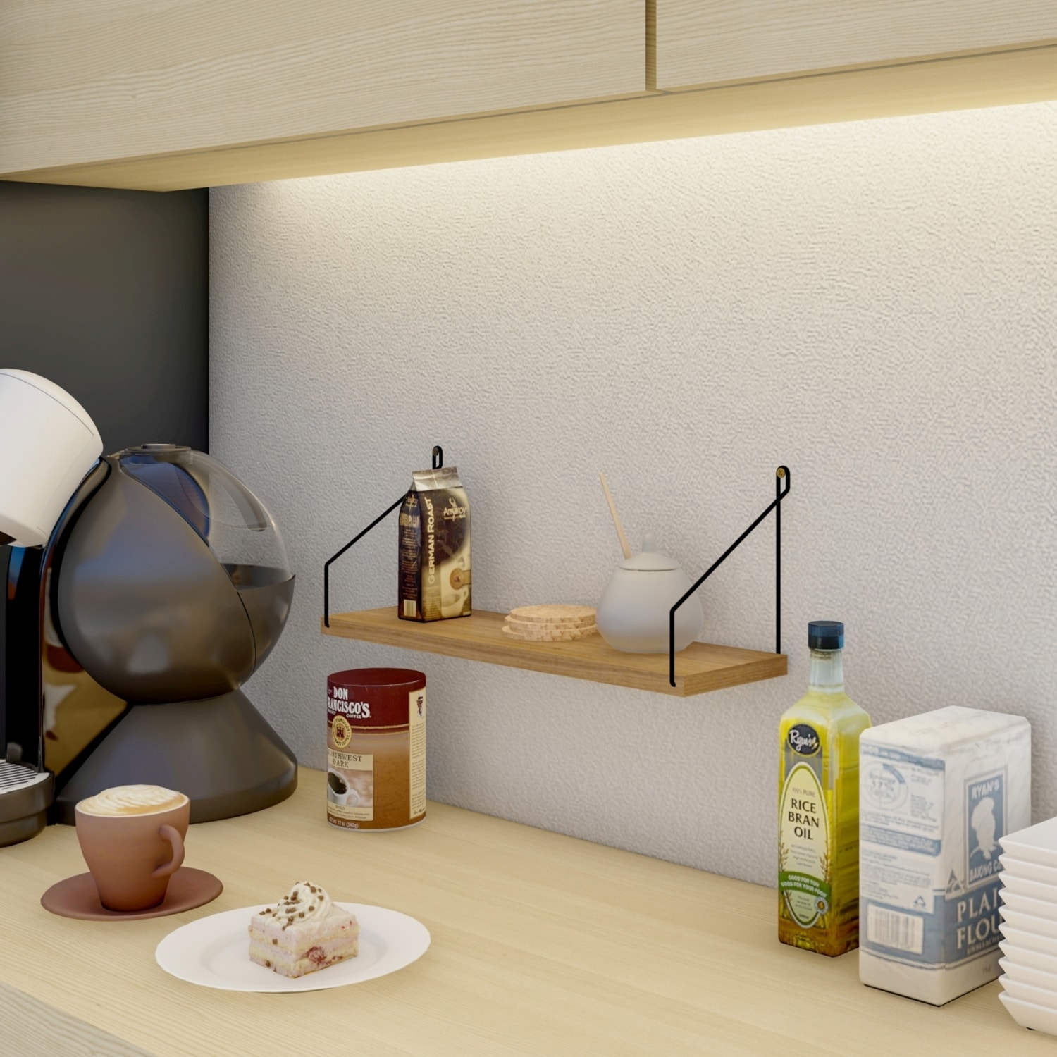 Duvar Rafı 3’lü Set Kitaplık Mutfak Banyo Yaşam Alanı Siyah Kol