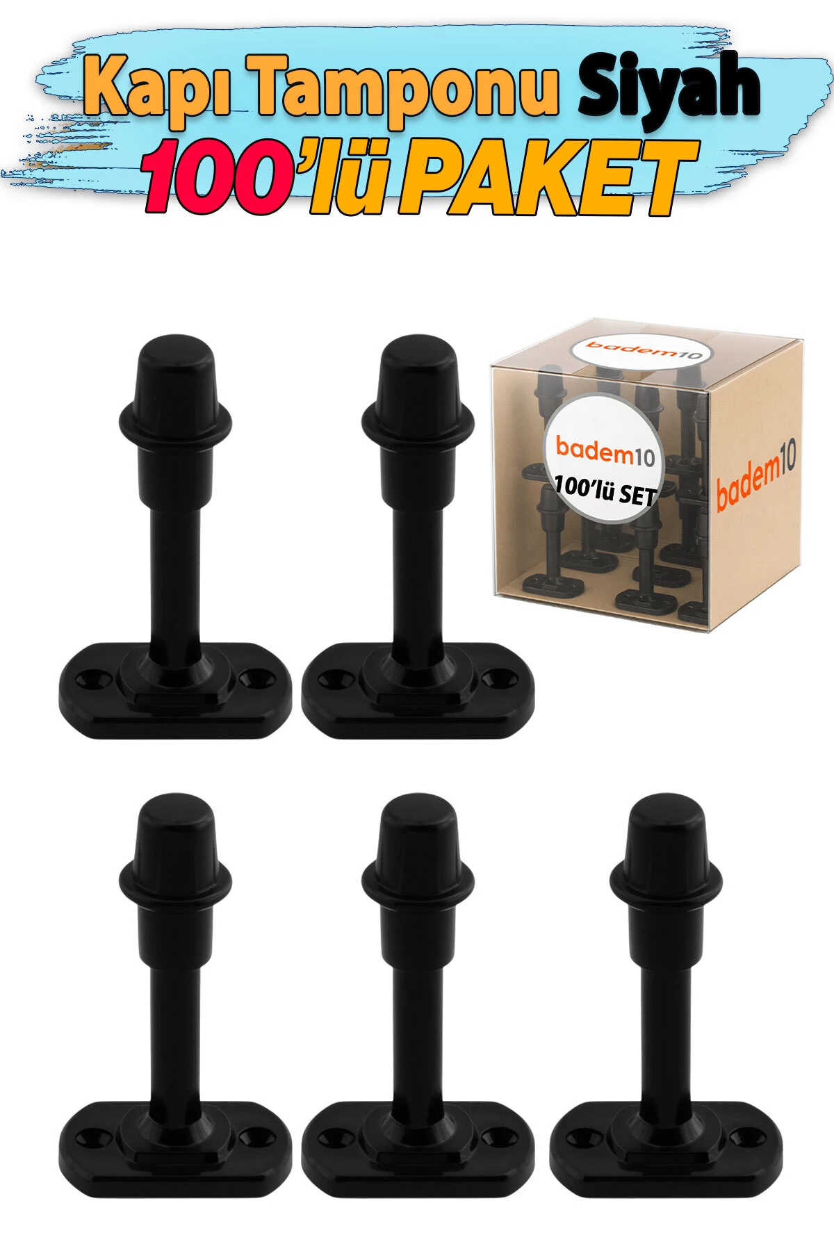 Siyah 100 ADET Set Silikon Kapı Pencere Arkası Tampon Vidalı Duvar Boya Koruyucu Plastik Stoper